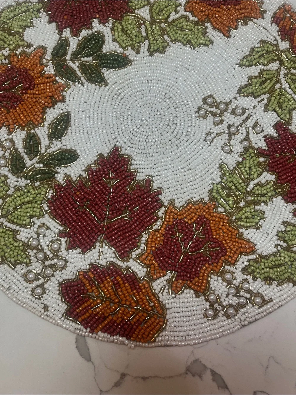 Tahari FALL LEAVES Beaded Placemat Charger 14” Multicolor Fall Thanksgiving NEW